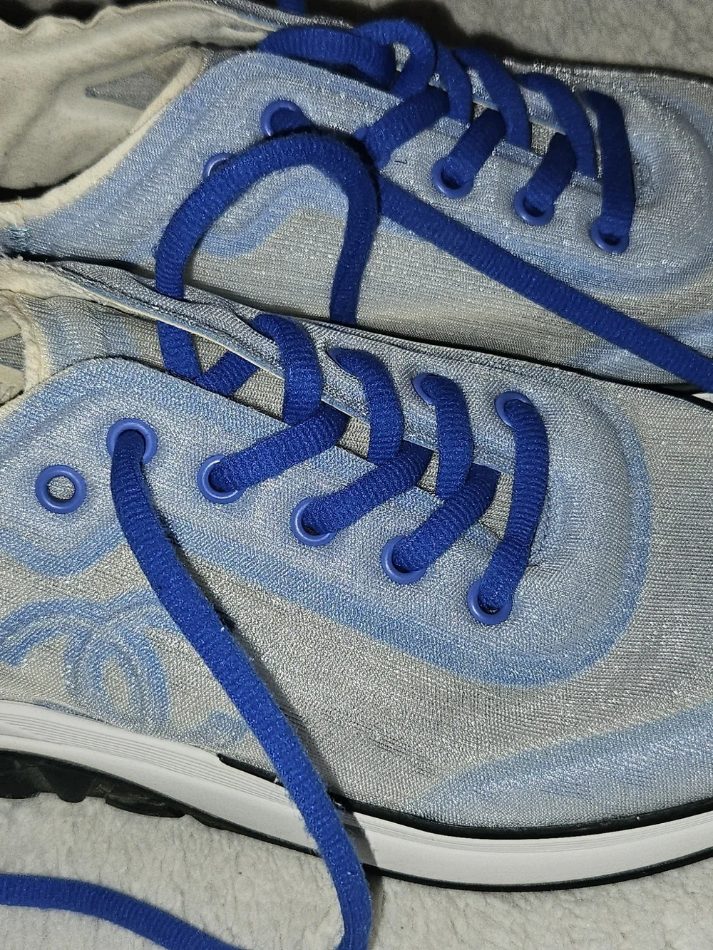 CHANEL Light Blue and Royal Blue Lace-Up Sneakers